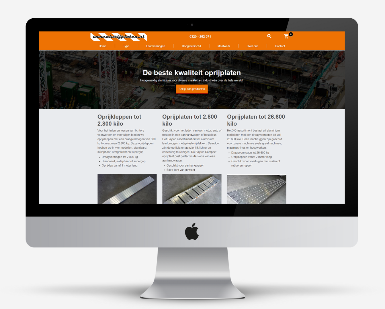 Monitor met de website 'alurijplaten.nl' open